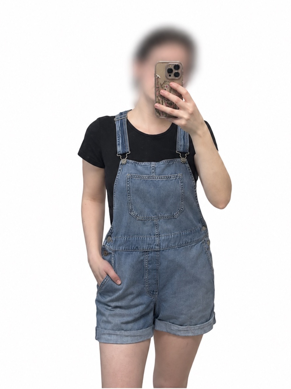 Hollister Women’s Denim Cuffed Short Overalls